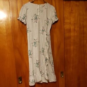 Linen Rayon 30s Floral Print Faux Wrap Dress